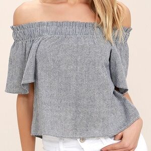 Lulus Seas the Day Blue and White Striped Off-the-Shoulder Top
